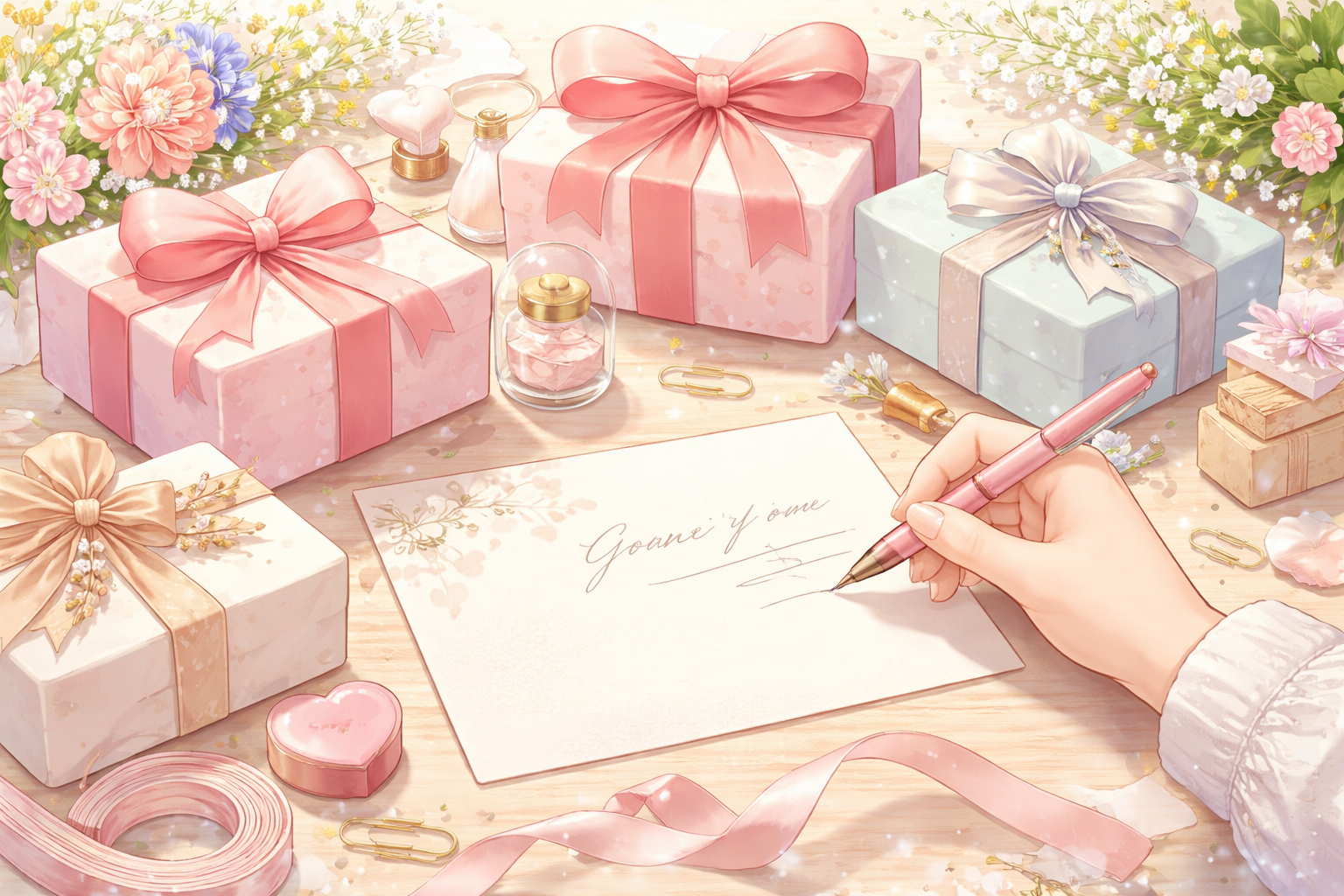 基本の書き方は「Present for you」で、頭文字を意識するのがポイントです